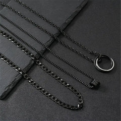 3pcs Men's Stainless Steel Black Cuban Twist Chain Set with Accessories