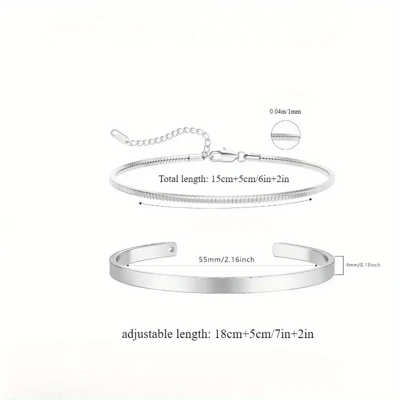 1 Set Men'S Fashion Jewelry - Stainless Steel Stackable Bracelet Trio