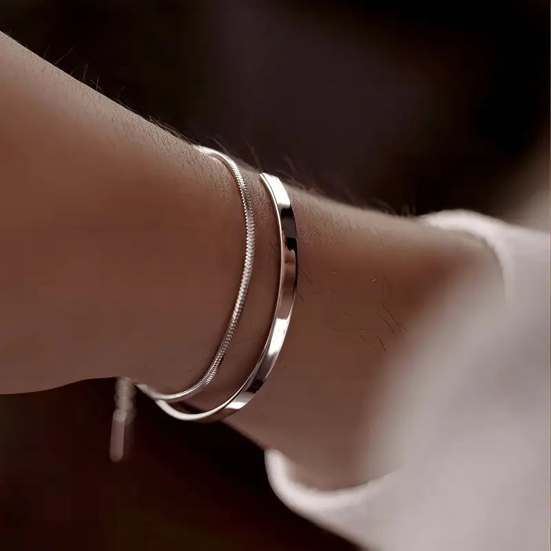1 Set Men'S Fashion Jewelry - Stainless Steel Stackable Bracelet Trio