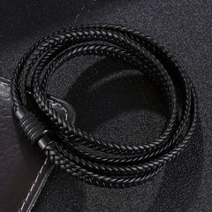 Men's Vintage Dual-Layer Braided PU Leather Bracelet with Magnetic Clasp