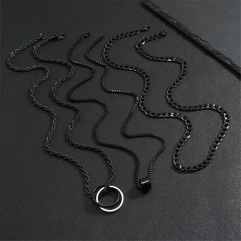 3pcs Men's Stainless Steel Black Cuban Twist Chain Set with Accessories